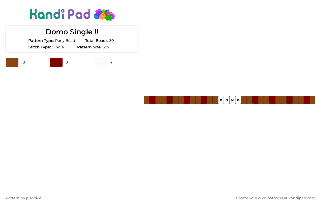 Domo Single !! - Pony Bead Pattern by pizookie on Kandi Pad - brown, domo, emo, red, scene, scene kid, scenecore, single