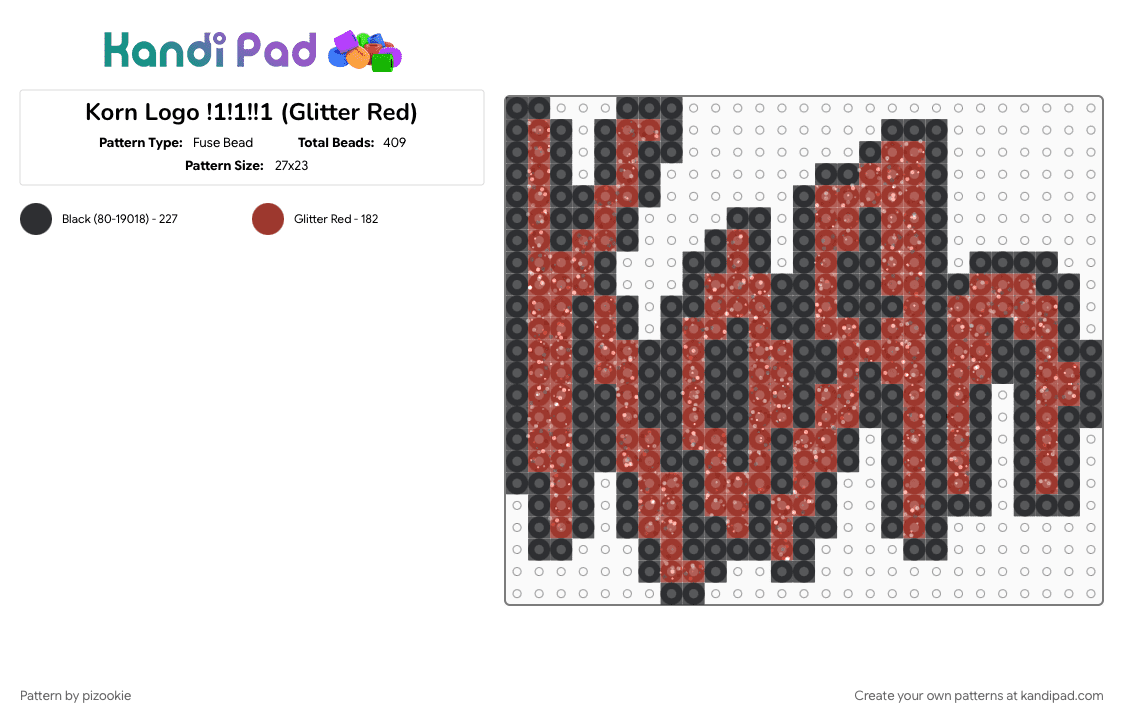 Korn Logo !1!1!!1 (Glitter Red) - Fuse Bead Pattern by pizookie on Kandi Pad - alt, alternative, bands, black, emo, music, red, scene, scene kid, scenecore