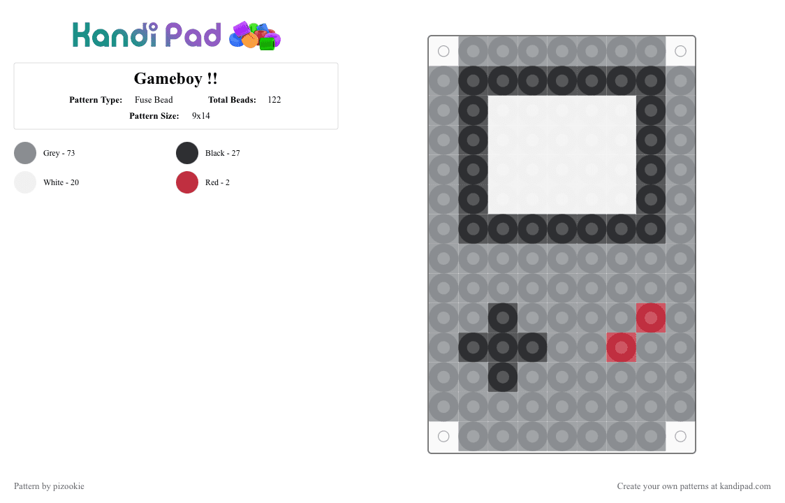 Gameboy !! - Fuse Bead Pattern by pizookie on Kandi Pad - gray,grey,90s,nintendo,video games,80s,2000s,game,games