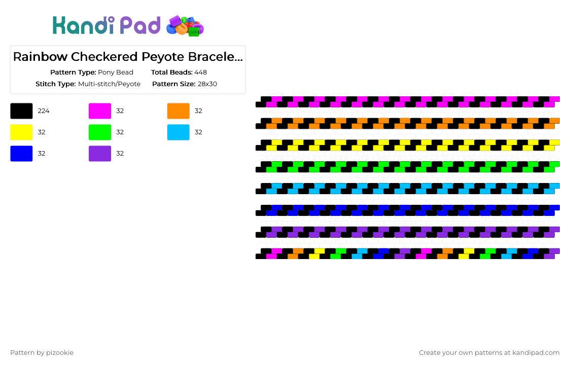 Rainbow Checkered Peyote Bracelet Set !1!1!1!!! x3 - Pony Bead Pattern by pizookie on Kandi Pad - black,purple,rainbow,peyote stitch,checkerboard,scene,scene kid,scenecore,emo