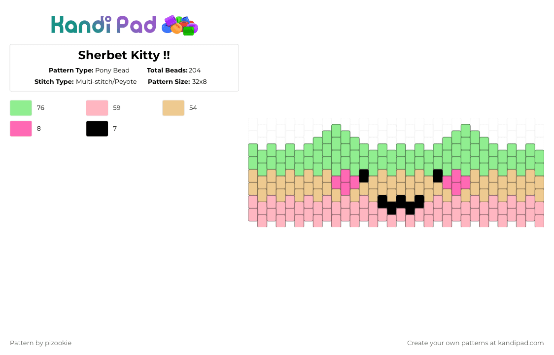 Sherbet Kitty !! - Pony Bead Pattern by pizookie on Kandi Pad - teal,pink,cotdicecream,kitty,ice cream,sherbet,sherbert,orange,green