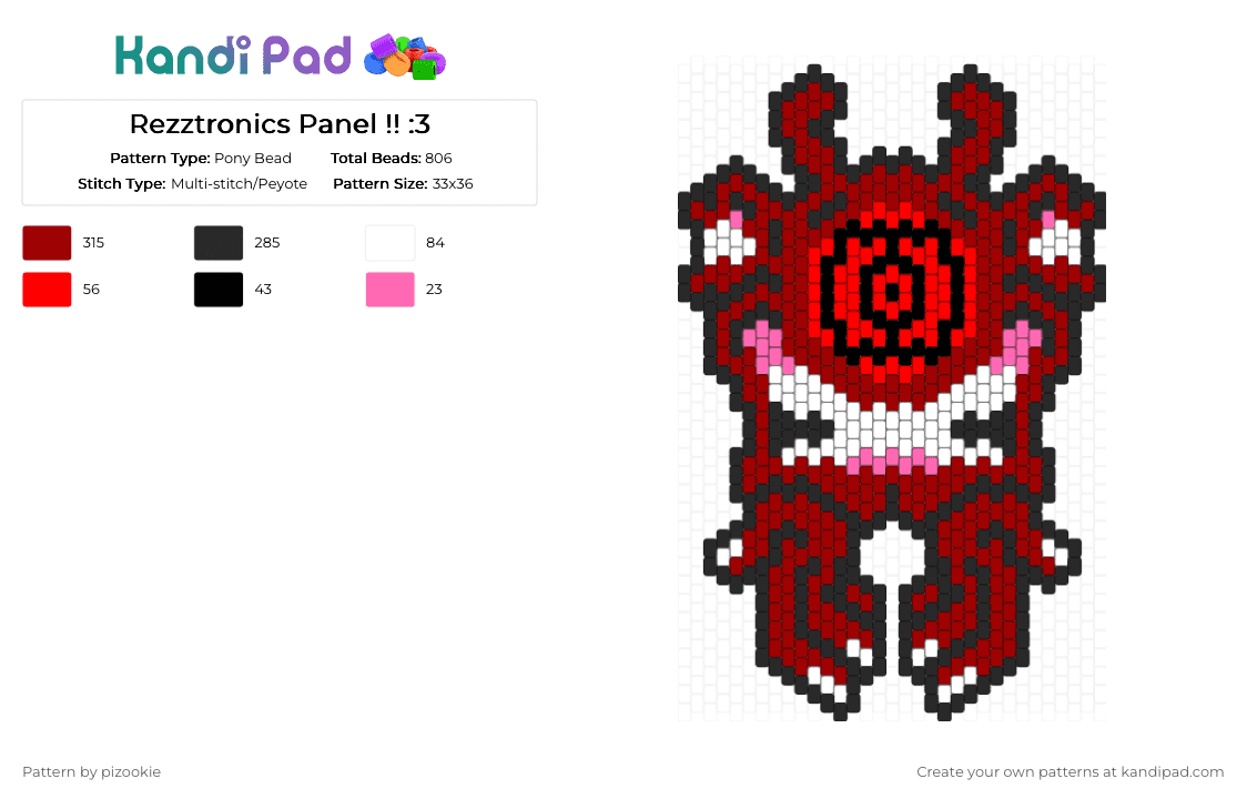 Rezztronics Panel !! :3 - Pony Bead Pattern by pizookie on Kandi Pad - red,rezz,subtronics,edm,dj,rezztronics,music,peyote stitch