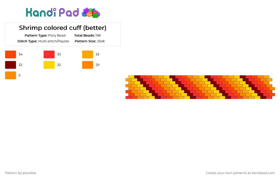 Shrimp colored cuff (better) - Pony Bead Pattern by pizookie on Kandi Pad - orange, red
