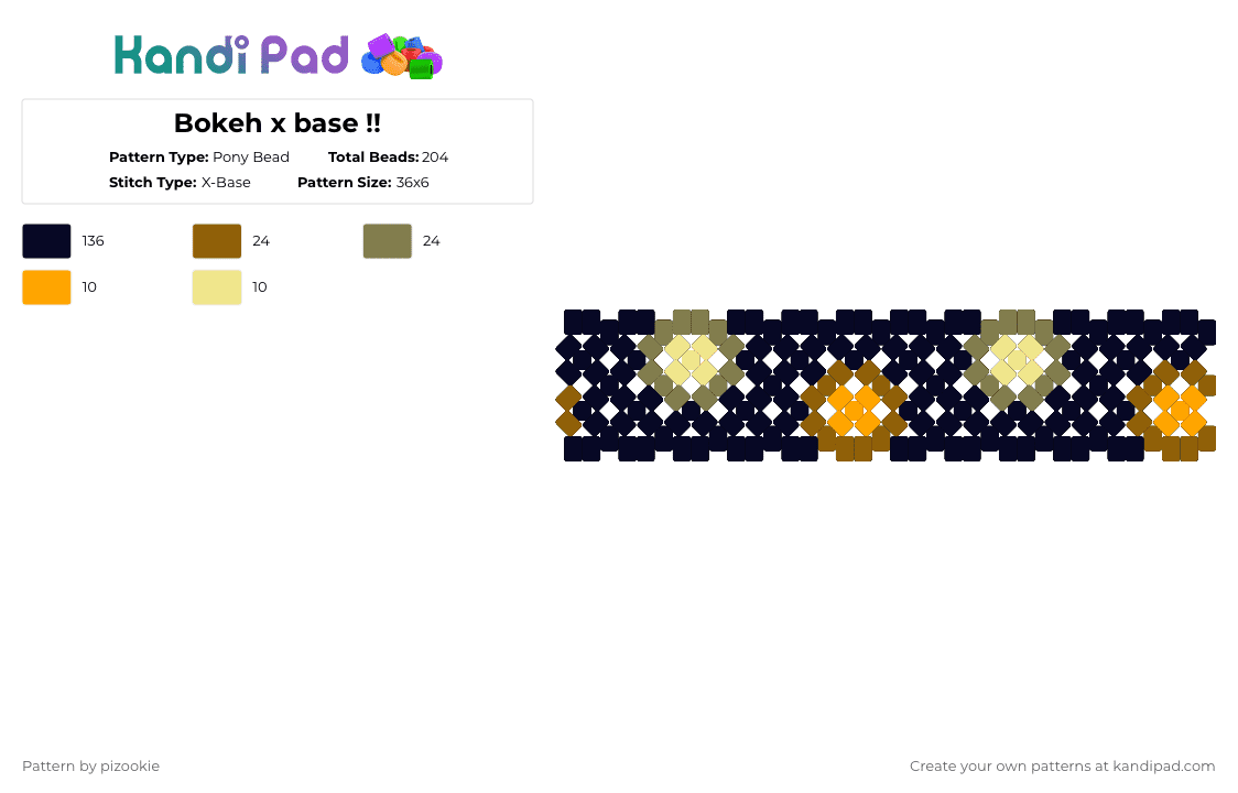 Bokeh x base !! - Pony Bead Pattern by pizookie on Kandi Pad - black,tan,gold,cotdbokeh,bokeh,blue,yellow,x base,cuff,light,blur