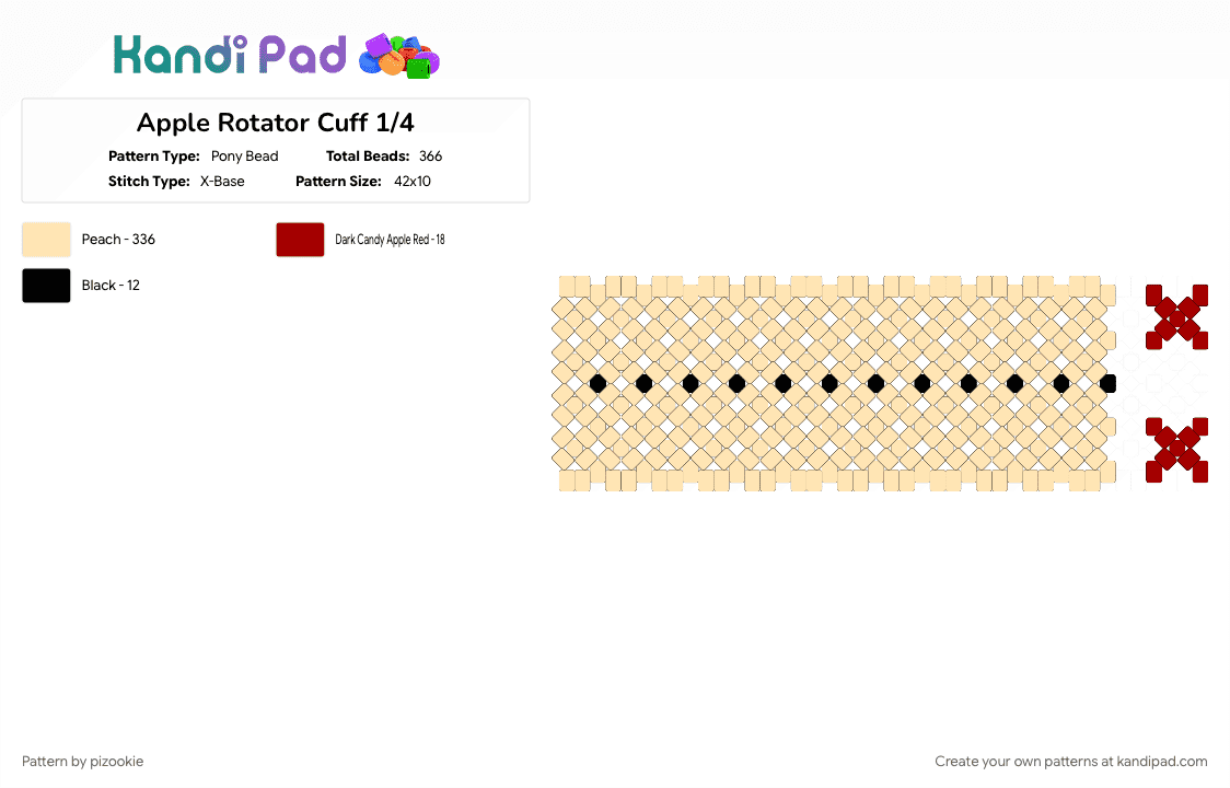 Apple Rotator Cuff 1/4 - Pony Bead Pattern by pizookie on Kandi Pad - 3d cuff, apple, apples, beige, colorful, cotdfruit, food, fruit, fruits