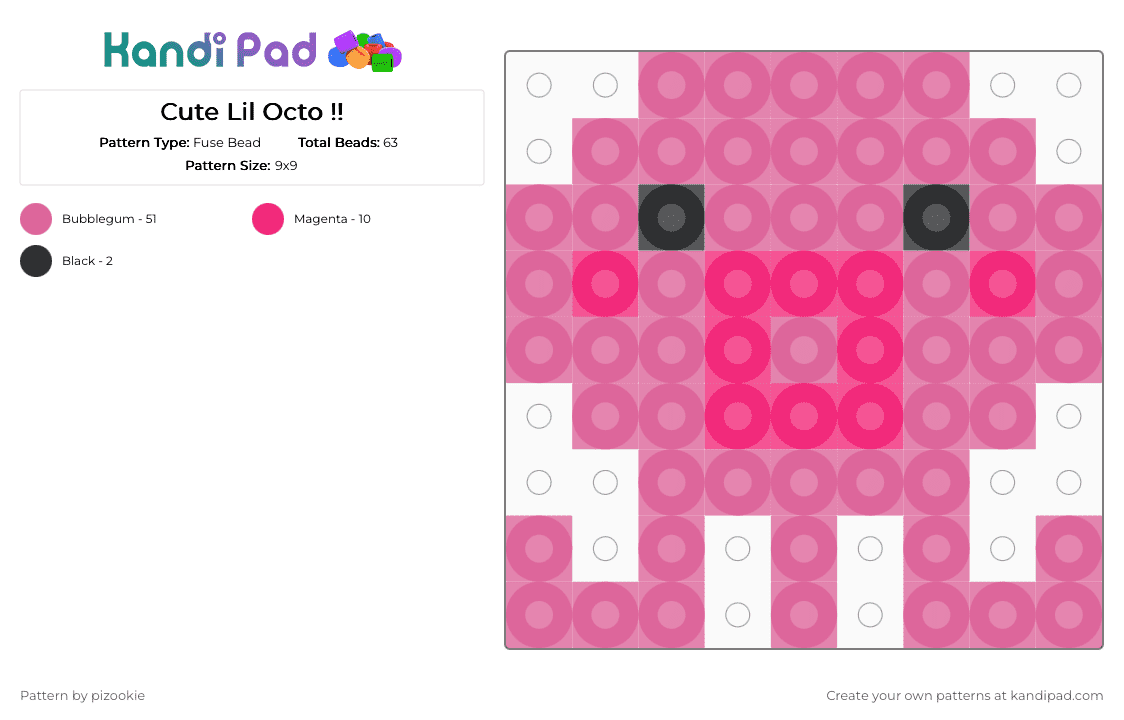 Cute Lil Octo !! - Fuse Bead Pattern by pizookie on Kandi Pad - pink,octopus,cute,kawaii,ocean,sea,aquarium,underwater