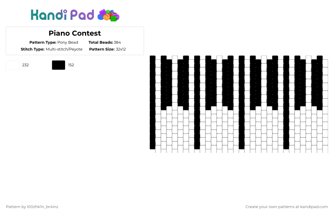 Piano Contest - Pony Bead Pattern by pizookie on Kandi Pad - black, cotdpianos, piano, white