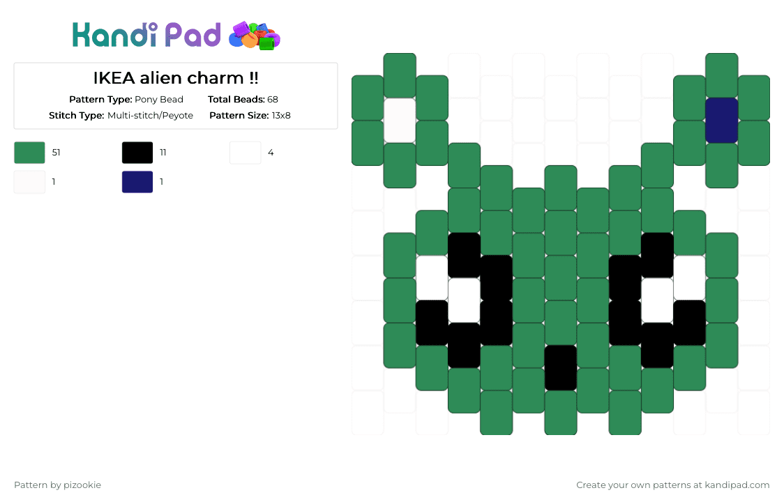 IKEA alien charm !! - Pony Bead Pattern by pizookie on Kandi Pad - green,ikea,alien,ikea alien,cute,peyote,charm,plush