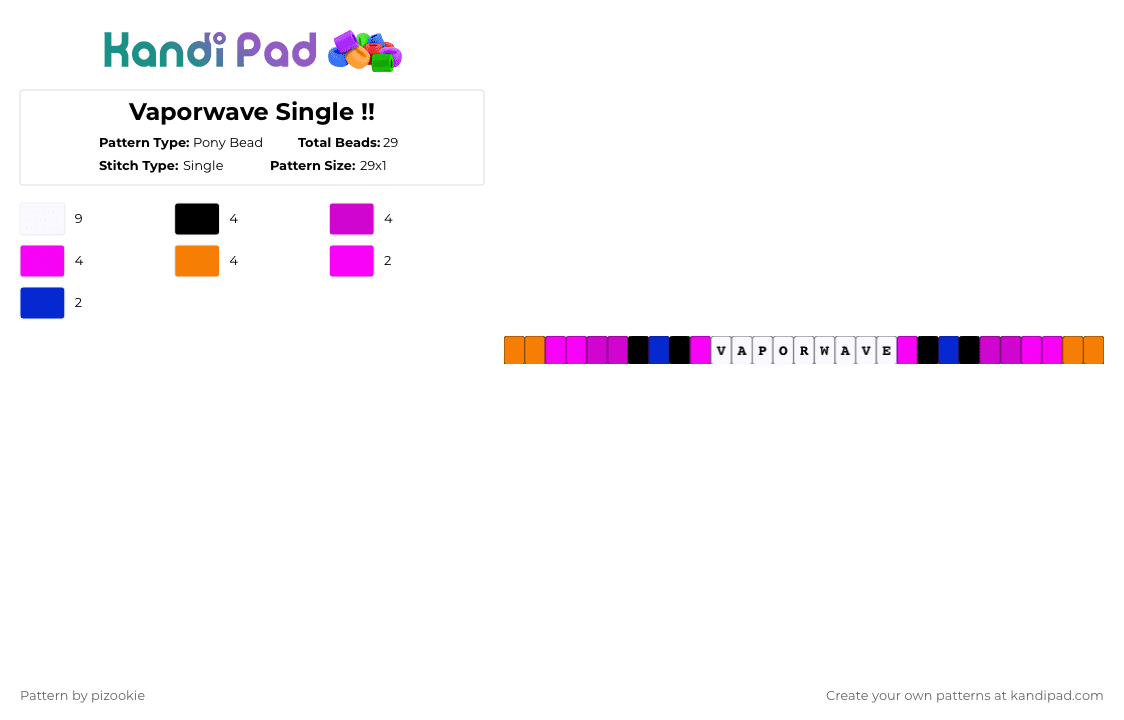 Vaporwave Single !! - Pony Bead Pattern by pizookie on Kandi Pad - pink,cotdvaporwave,vaporwave,blue,orange,purple,80s,90s