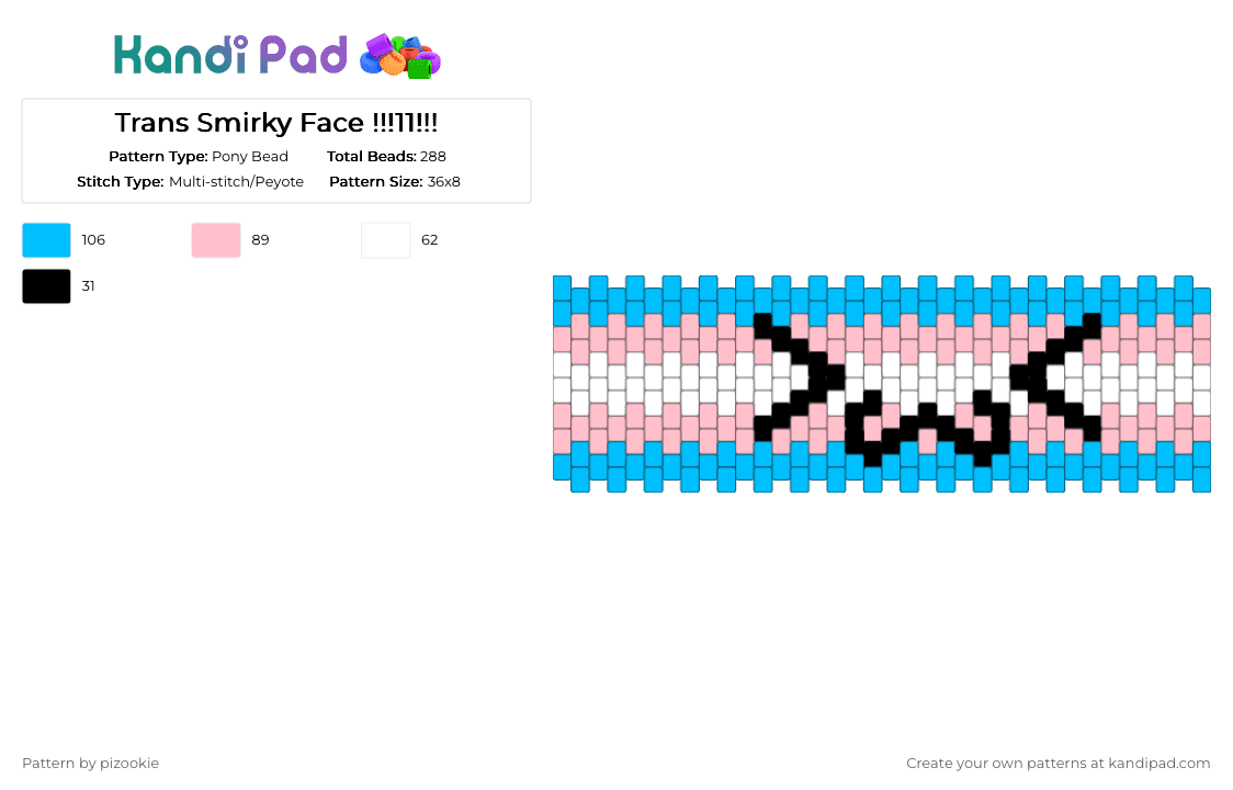 Trans Smirky Face !!!11!!! - Pony Bead Pattern by pizookie on Kandi Pad - flag, flags, lgbt, lgbtq, light blue, love, pink, pride, silly, transgender