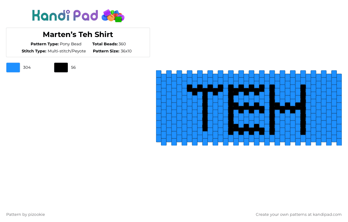 Marten’s Teh Shirt - Pony Bead Pattern by pizookie on Kandi Pad - light blue,questionable content,marten reed,marten,blue,teh,webcomic,cuff,multistitch
