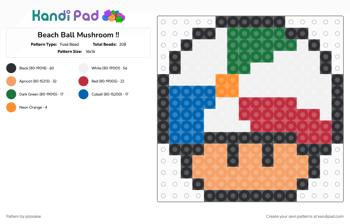 Beach Ball Mushroom !! - Fuse Bead Pattern by pizookie on Kandi Pad - beach, cotdpoolparty, gaming, mario, nintendo, orange, pool, red, super mario, video games