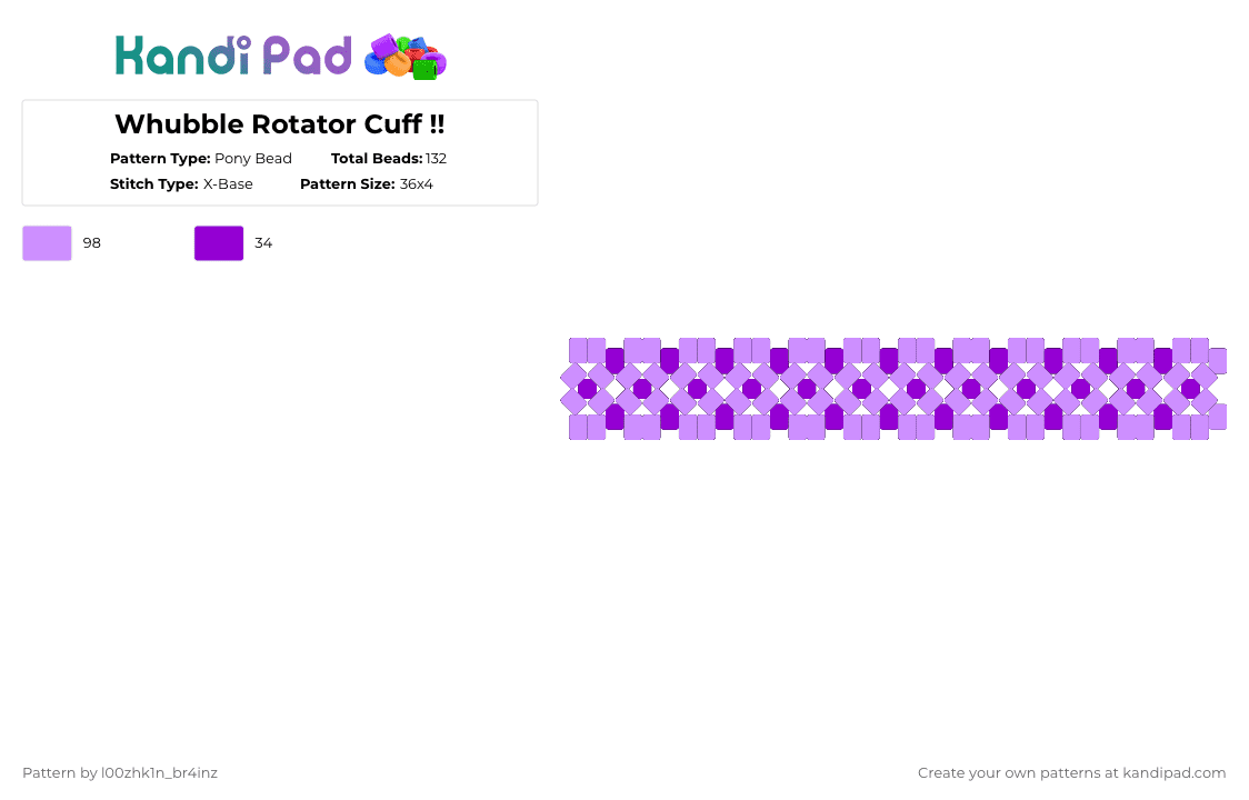 Whubble Rotator Cuff Base !! - Pony Bead Pattern by pizookie on Kandi Pad - pink,whubble,jamie smart,rotator cuff,x base,purple,scene,scenemo,emo