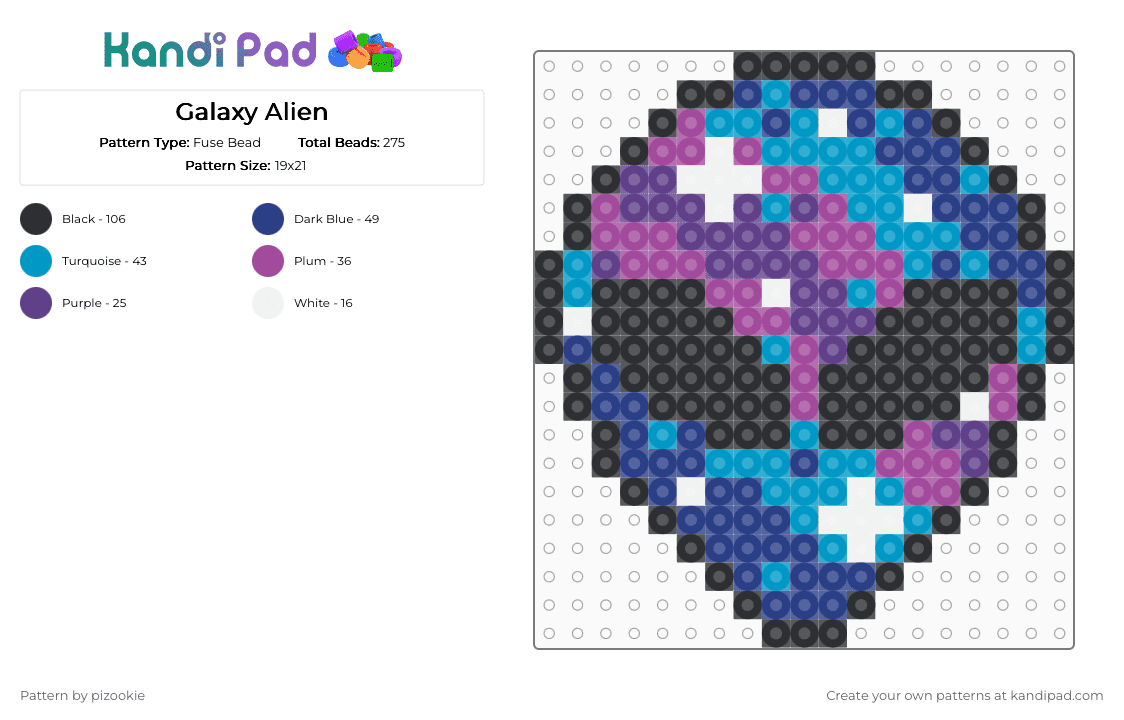 Galaxy Alien - Fuse Bead Pattern by pizookie on Kandi Pad - light blue,pink,blue,cotdgalaxyprint,galaxy print,alien,cosmic,purple,space,galaxy