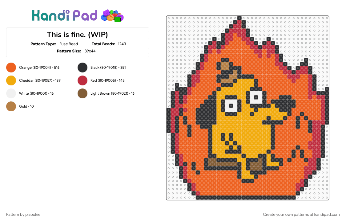 This is fine. (WIP) - Fuse Bead Pattern by pizookie on Kandi Pad - animals, cotdfiery, dog, fiery, fire, flames, meme, memes, orange