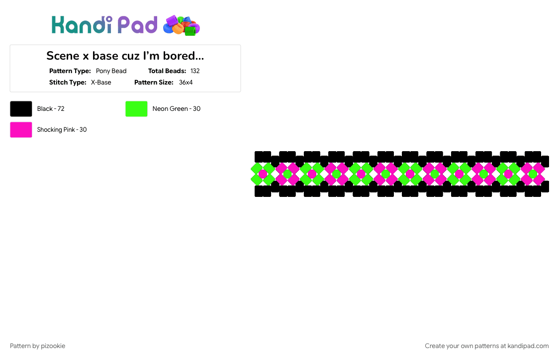 Scene x base cuz I’m bored… - Pony Bead Pattern by pizookie on Kandi Pad - colorful, emo, green, neon, pink, scene, scene kid, scenecore