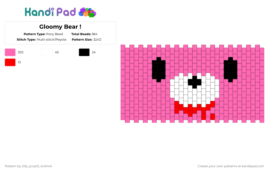 Gloomy Bear ! - Pony Bead Pattern by pizookie on Kandi Pad - pink,gloomy bear,blood,bloody,pibk,scene,scenemo,scenecore,emo