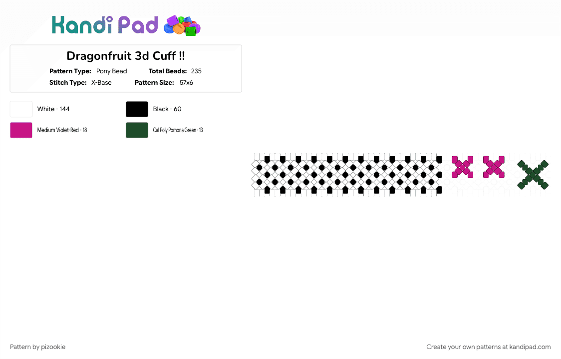 Dragonfruit 3d Cuff !! - Pony Bead Pattern by pizookie on Kandi Pad - 3d cuff, colorful, cotdfruit, dragonfruit, food, fruit, fruits, white, x base