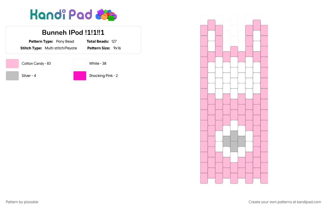 Bunneh IPod !1!1!!1 - Pony Bead Pattern by pizookie on Kandi Pad - 2000s, animals, kawaii, music, myspace, pink, scene, scene kid, scenecore