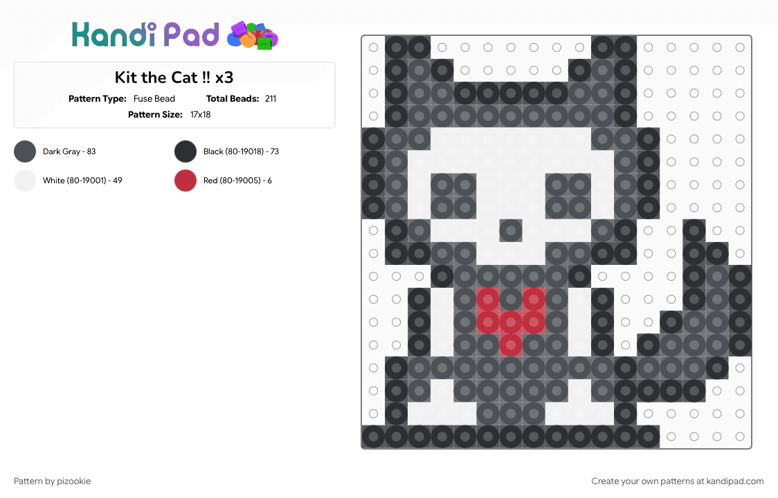 Kit the Cat !! x3 - Fuse Bead Pattern by pizookie on Kandi Pad - alt, emo, goth, gray, scene, scene kid, scenecore, skelanimals, spooky