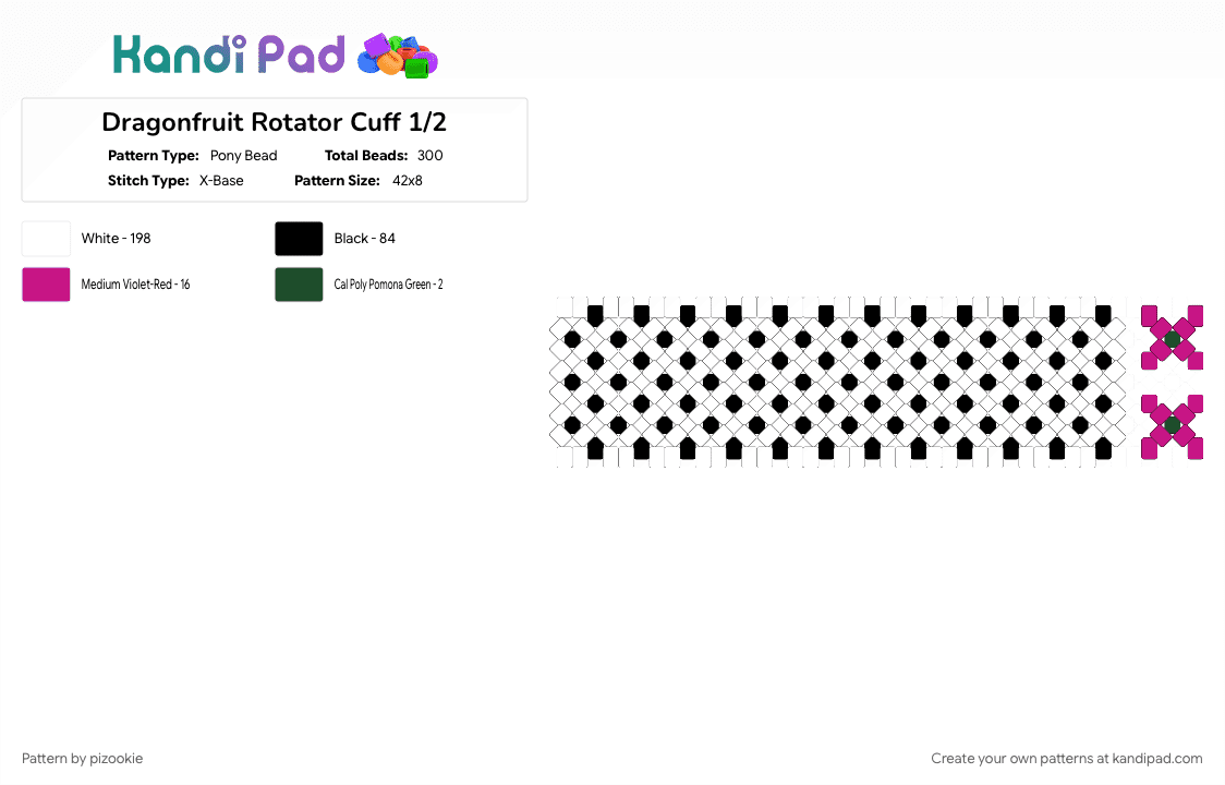 Dragonfruit Rotator Cuff 1/2 - Pony Bead Pattern by pizookie on Kandi Pad - 3d cuff, colorful, cotdfruit, dragonfruit, food, fruit, fruits, white, x base