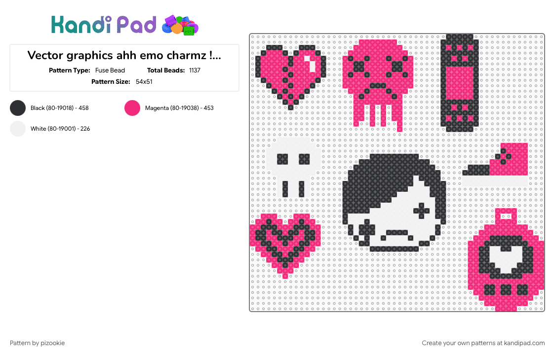 Vector graphics ahh emo charmz !!!111!!! xP - Fuse Bead Pattern by pizookie on Kandi Pad - black, cotdvectorgraphics, emo, pink, scene, scene kid, scenecore, vector graphics, white