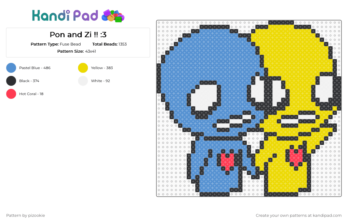 Pon and Zi !! :3 - Fuse Bead Pattern by pizookie on Kandi Pad - yellow,light blue,pon and zi,webcomic,scene,scenecore,scene kid,emo,2000s,myspace