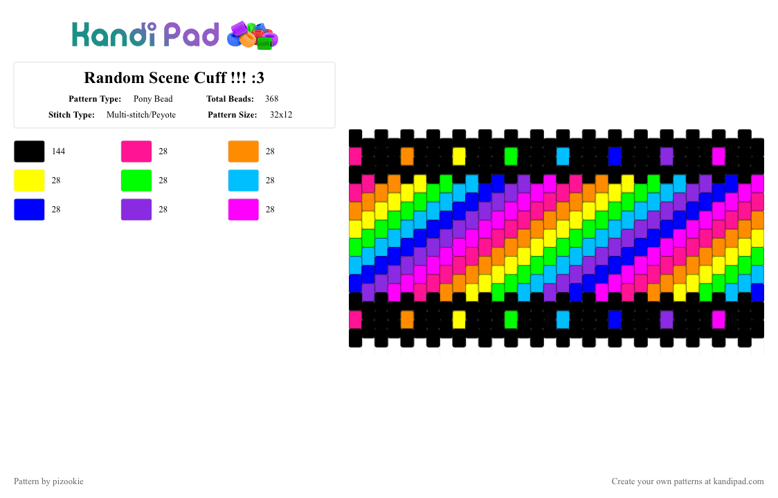 Random Scene Cuff !!! :3 - Pony Bead Pattern by pizookie on Kandi Pad - pink,purple,black,rainbow,scenecore,scene,scene kid,emo,colorful,neon