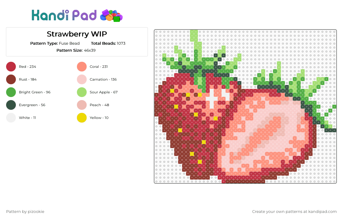Strawberries !!!! x3 - Fuse Bead Pattern by pizookie on Kandi Pad - red,green,beige,orange,cotdberries,strawberry,fruit,food,berries,realistic,sweet