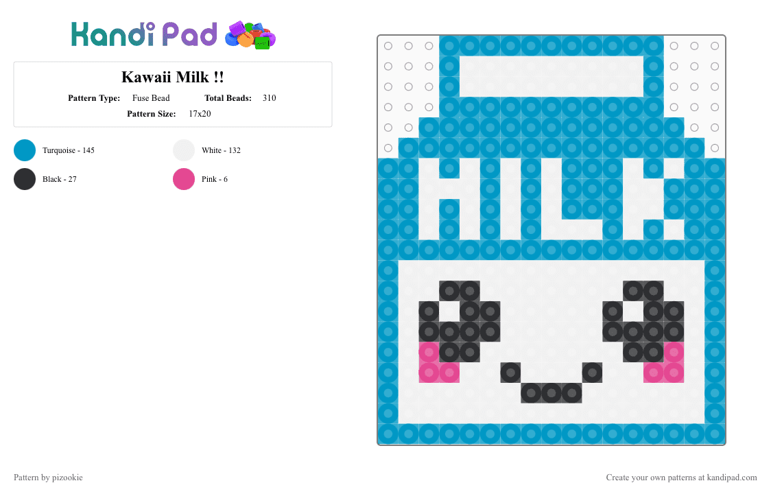 Kawaii Milk !! - Fuse Bead Pattern by pizookie on Kandi Pad - light blue,cotddairy,dairy,milk,blue,kawaii,cute,drink,white