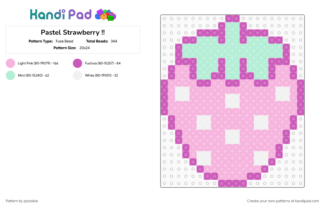 Pastel Strawberry !! - Fuse Bead Pattern by pizookie on Kandi Pad - colorful, cotdlowcontrast, cutecore, food, fruits, kawaii, kawaiicore, pastel, pink