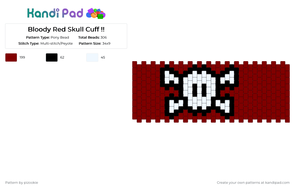 Bloody Red Skull Cuff !! - Pony Bead Pattern by pizookie on Kandi Pad - brown,skull,bloody,emo,scene,scene kid,scenecore,halloween,holiday