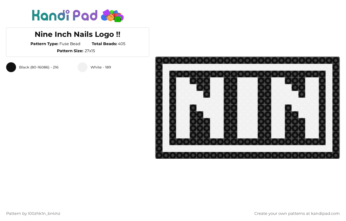 Nine Inch Nails Logo !! - Fuse Bead Pattern by pizookie on Kandi Pad - white,black,nin,nine inch nails,trent reznor,alt,alternative,logo