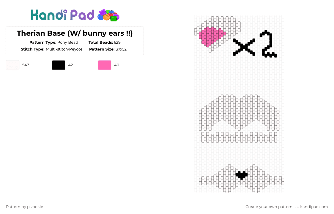 Therian Base (W/ bunny ears !!) - Pony Bead Pattern by pizookie on Kandi Pad - white,therian,mask,bunny,free to use,free to remix,remix,base
