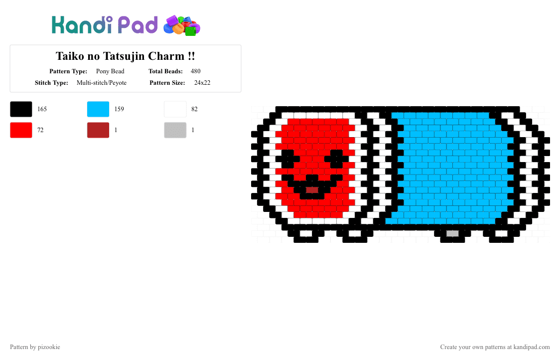 Taiko no Tatsujin Charm !! - Pony Bead Pattern by pizookie on Kandi Pad - light blue,cotddrums,taiko no tatsujin,video games,video game,blue,kawaii,cute,drums