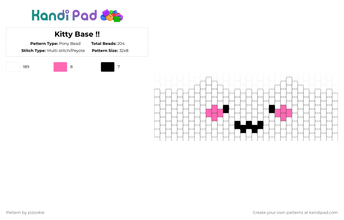 Kitty Base !! - Pony Bead Pattern by pizookie on Kandi Pad - white,kitty,cute,kawaii,base,multistitch,cuff,free to use