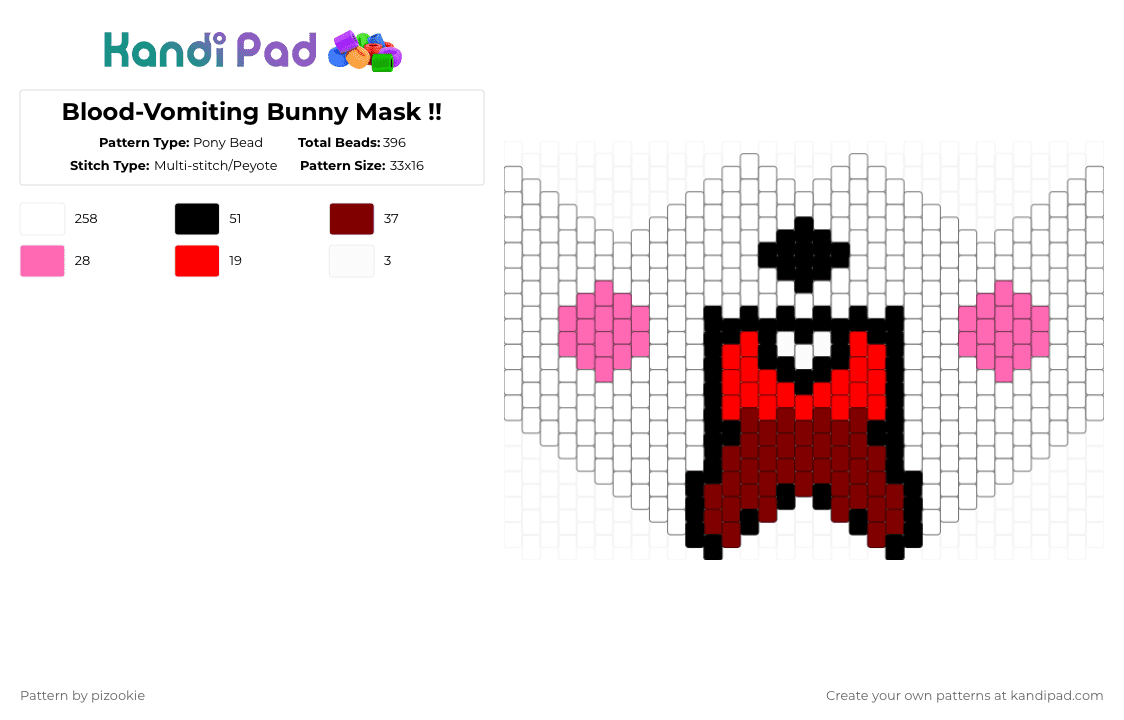 Blood-Vomiting Bunny Mask !! - Pony Bead Pattern by pizookie on Kandi Pad - white,pink,brown,bunny,red,bloody,blood,vomit,cutecore,scene