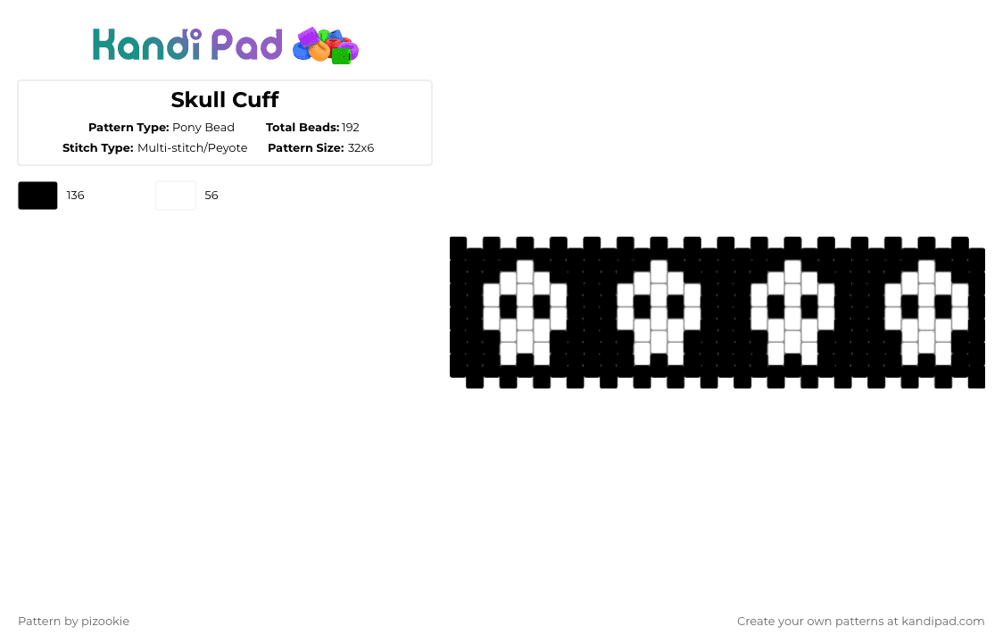 Skull Cuff - Pony Bead Pattern by pizookie on Kandi Pad - black,white,skull,emo,scene,scene kid,multistitch,goth