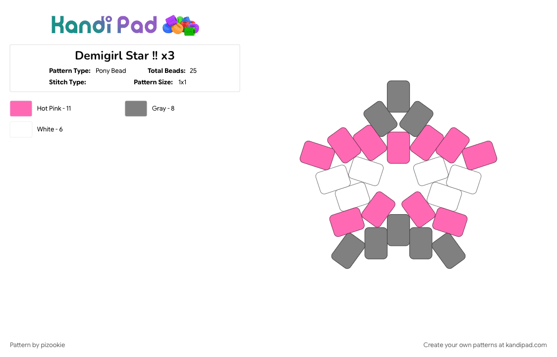 Demigirl Star !! x3 - Pony Bead Pattern by pizookie on Kandi Pad - 