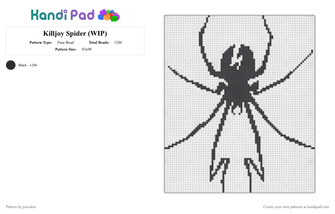 Killjoy Spider - Fuse Bead Pattern by pizookie on Kandi Pad - black,cotdspiders,mcr,killjoy,spider,emo,danger days,complex