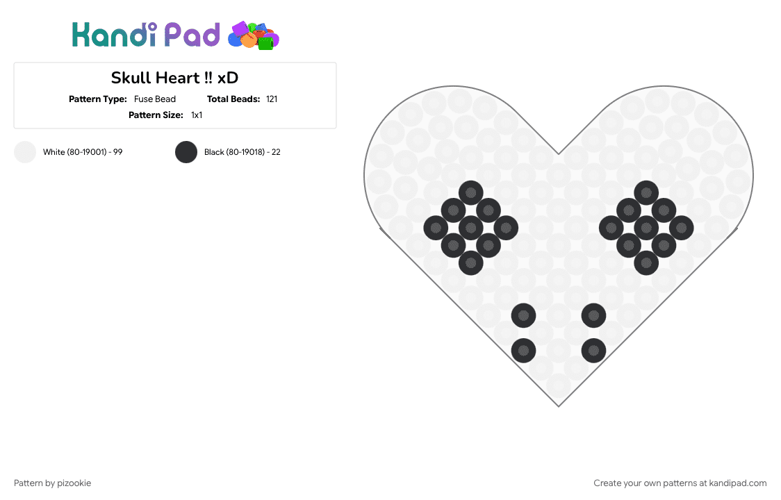 Skull Heart !! xD - Fuse Bead Pattern by pizookie on Kandi Pad - emo, hearts, love, scene, scene kid, scenecore, skull, spooky, white