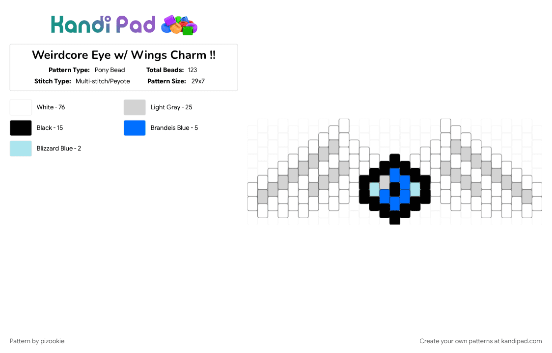 Weirdcore Eye w/ Wings Charm !! - Pony Bead Pattern by pizookie on Kandi Pad - blue, cotdsurrealism, eyeball, eyes, light blue, peyote stitch, surreal, surrealism, weirdcore, white, wings