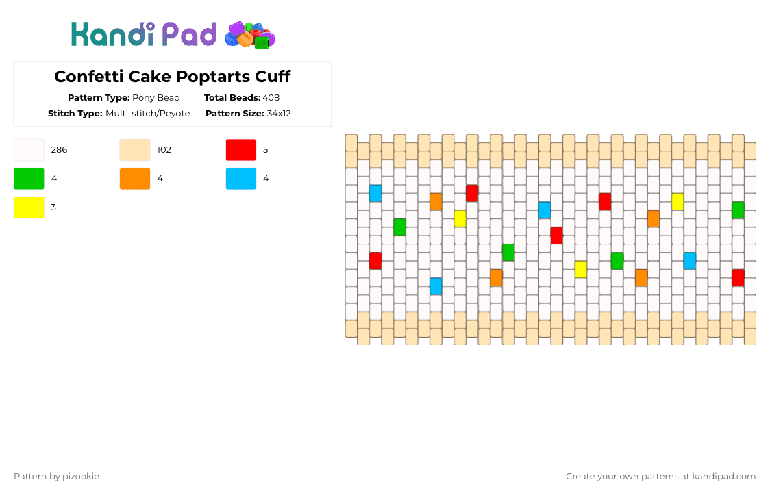 Confetti Cake Poptarts Cuff - Pony Bead Pattern by pizookie on Kandi Pad - white,beige,pop tarts,poptarts,food,cuff,multistitch,rainbow,breakfast