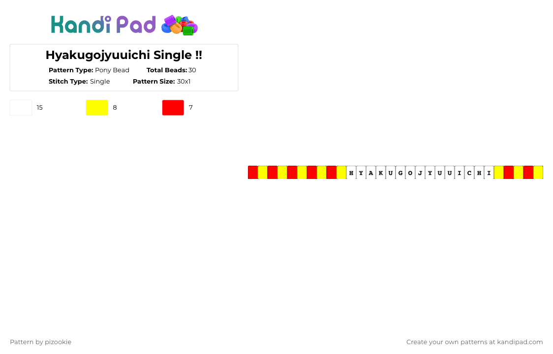 Hyakugojyuuichi Single !! - Pony Bead Pattern by pizookie on Kandi Pad - red,yellow,hyakugojyuuichi,151,animutation,animutations,lemon demon,newgrounds