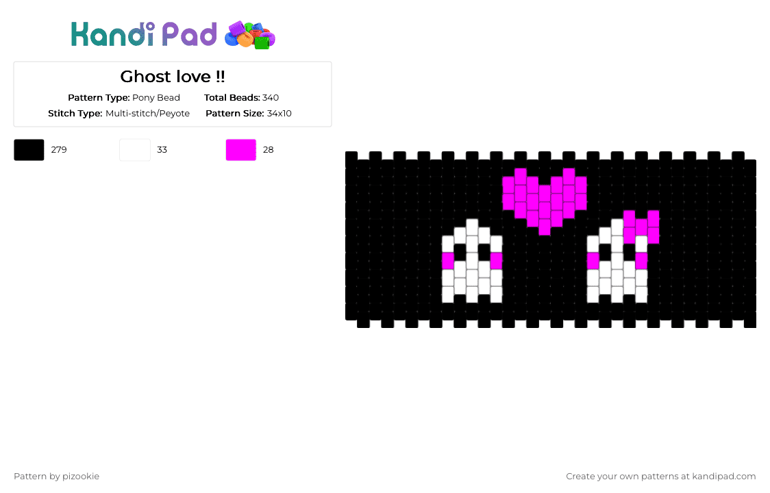 Ghost love !! - Pony Bead Pattern by pizookie on Kandi Pad - black,pink,white,ghost,spooky,halloween,holiday,scene,scenecore,scene kid,emo