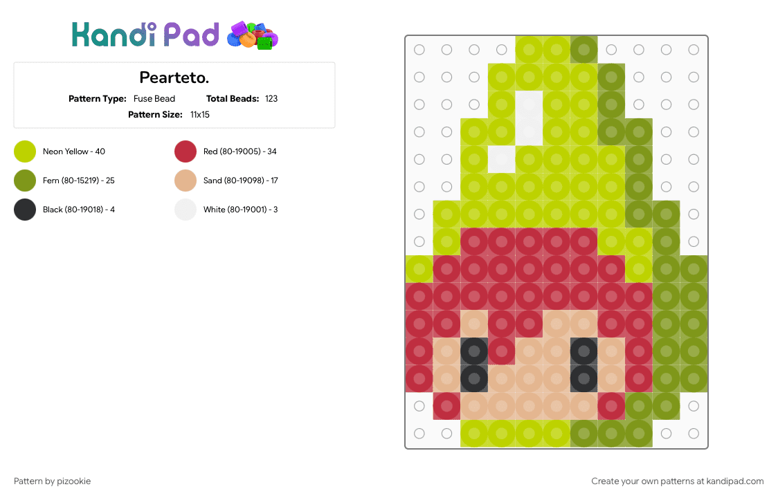 Pearteto. - Fuse Bead Pattern by pizookie on Kandi Pad - fruit, fruits, green, kasane teto, music, pear, red, silly, teto, utau