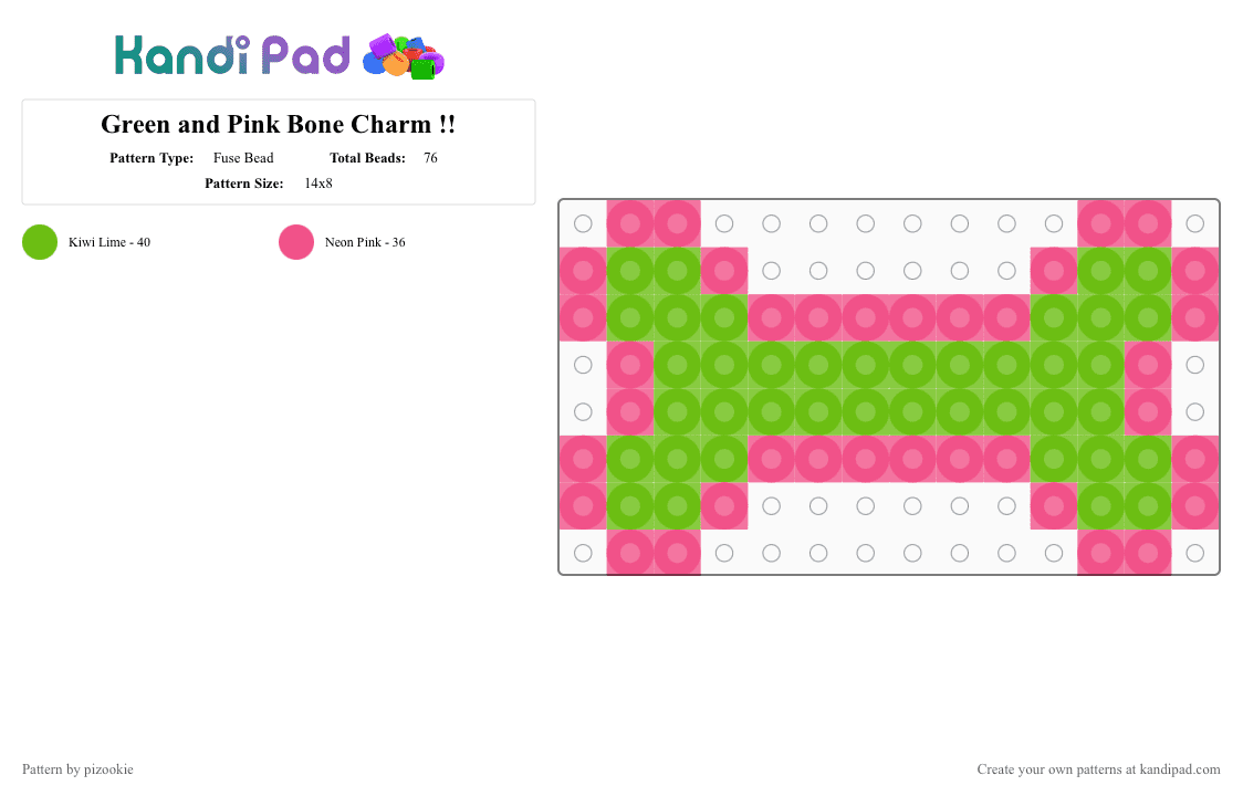 Green and Pink Bone Charm !! - Fuse Bead Pattern by pizookie on Kandi Pad - pink,green,scene,scene kid,scenecore,emo,bone,charm