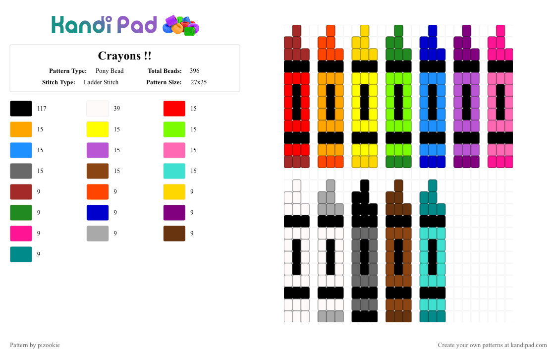 Crayons !! - Pony Bead Pattern by pizookie on Kandi Pad - red,green,light blue,colorful,rainbow,kidcore,crayons,drawings,crayola,colors,draw