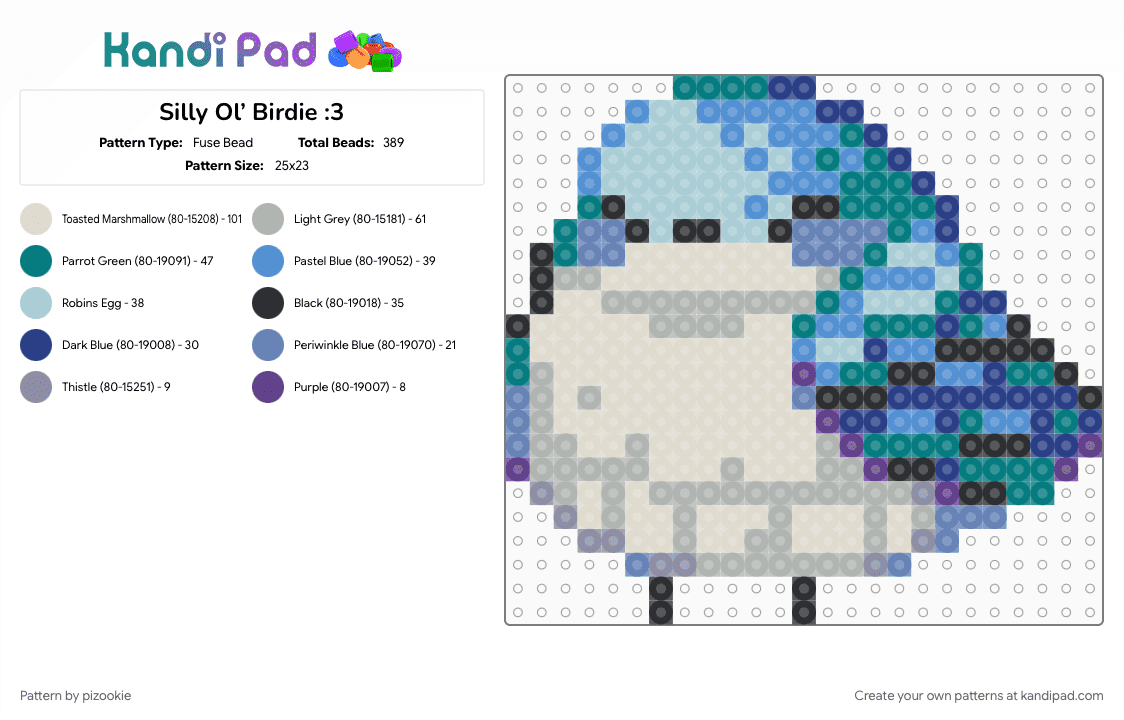 Silly Ol’ Birdie :3 - Fuse Bead Pattern by pizookie on Kandi Pad - animals, beige, bird, birds, blue, cotdbirds, cute, kawaii, light blue, silly