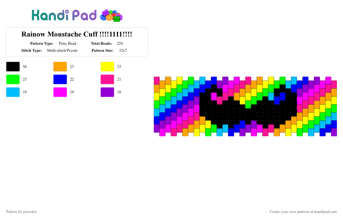 Rainow Moustache Cuff !!!!1111!!!! - Pony Bead Pattern by pizookie on Kandi Pad - purple,pink,rainbow,neon,colorful,moustache,scene,scenecore,scene kid,emo